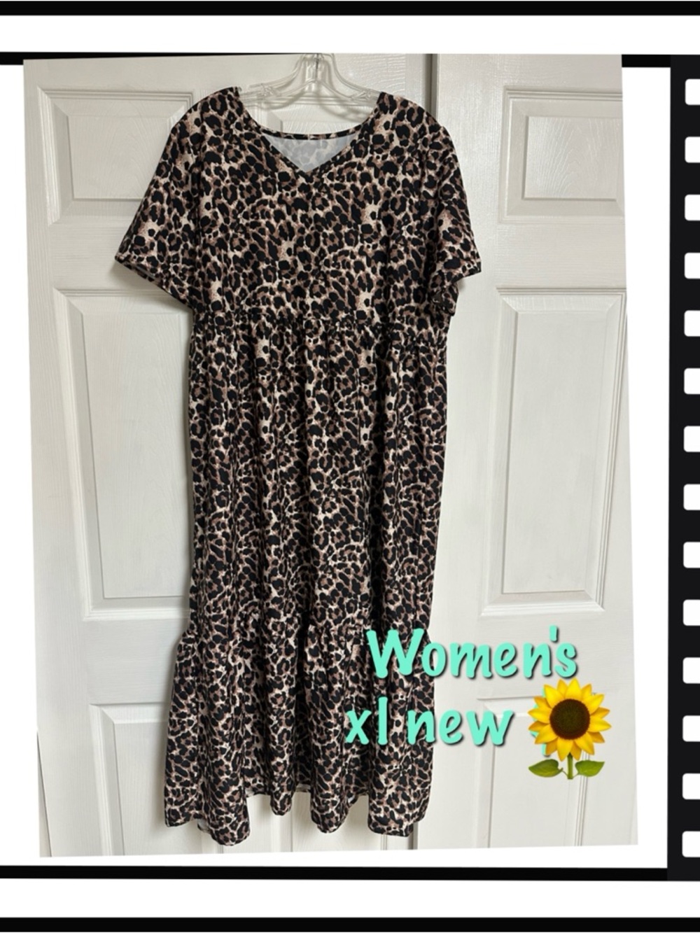 Women's Leopard Print V-Neck Maxi Dress - Taupe & Black